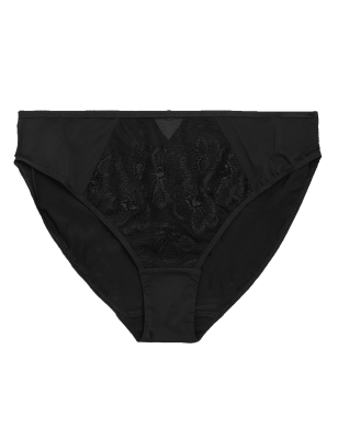 

Womens M&S Collection Embrace Embroidered High Leg Knickers - Black, Black