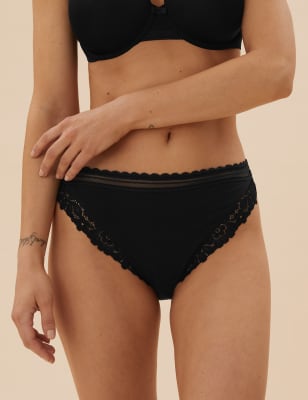  Culotte échancrée en coton et dentelle - Black