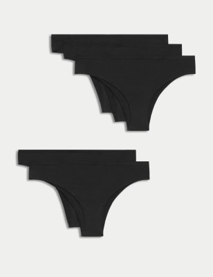 Marks And Spencer Womens M&S Collection 5pk No VPL Cotton Modal Brazilian Knickers - Black, Black