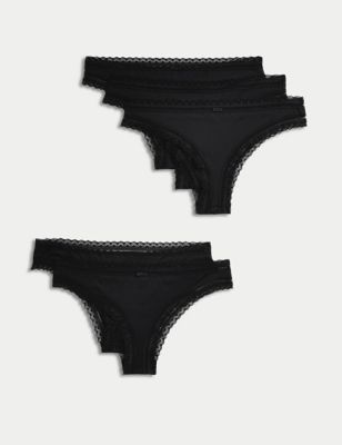Marks And Spencer Womens M&S Collection 5pk Microfibre & Lace Brazilian Knickers - Black, Black