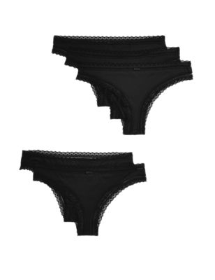 Womens M&S Collection 5pk Microfibre & Lace Brazilian Knickers - Black