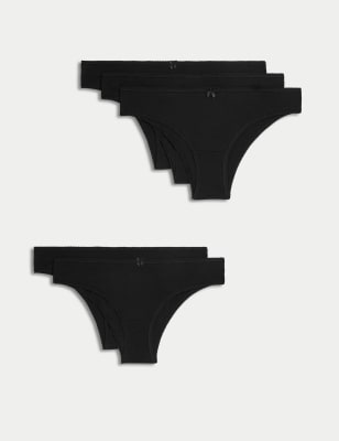 M&S Women's 5pk Cotton Rich Brazilian Knickers - 24 - Black, Black