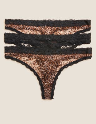 

M&S Collection Pack de 3 tangas de estampado animal con encaje integralWomens - Black Mix, Black Mix