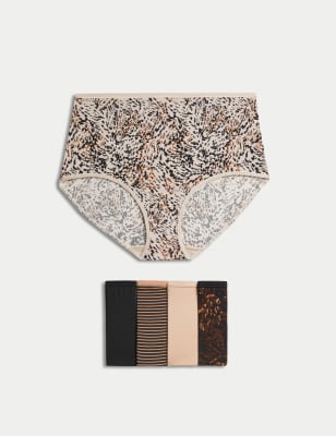 Marks And Spencer Womens M&S Collection 5pk No VPL Animal Print Full Briefs - Brown Mix, Brown Mix