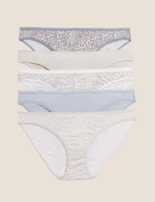 

Womens M&S Collection 5er-Pack Slips mit hohem Bein und Tiermuster ohne sichtbare Abdrücke - Cream C, Cream C