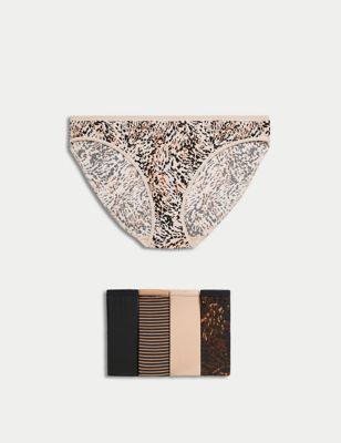 Marks And Spencer Womens M&S Collection 5pk No VPL Animal Print Bikini Knickers - Brown Mix, Brown Mix