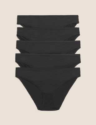Womens M&S Collection 5pk No VPL Microfibre Low Rise Bikini Knickers - Black, Black