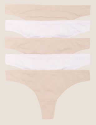 

Womens M&S Collection 5pk No VPL Microfibre Low Rise Thongs - Nude Mix, Nude Mix