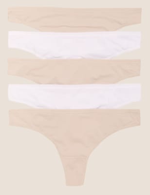 

Womens M&S Collection 5pk No VPL Microfibre Low Rise Thongs - Nude Mix, Nude Mix