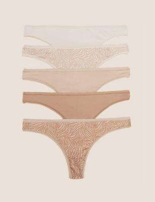 Marks And Spencer Womens M&S Collection 5pk Microfibre Thongs - Opaline Mix, Opaline Mix