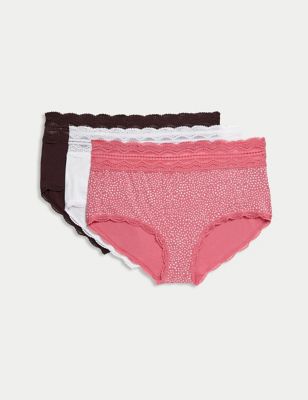 M&S Womens 3pk Cotton Rich High Rise Shorts - 8 - Pink Mix, Pink Mix,Black,White