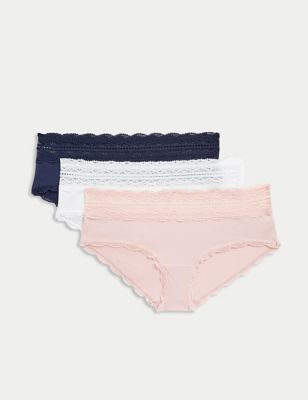 M&S Women's 3pk Cotton Rich Low Rise Shorts - 6 - Soft Pink, Soft Pink,Black