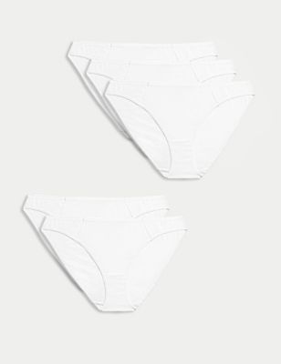 M&S Women's 5pk No VPL Cotton Modal Bikini Knickers - 8 - White, White,Black