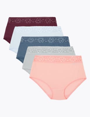 Lot de 5&nbsp;culottes en coton, orn&eacute;es de dentelle Louisa
