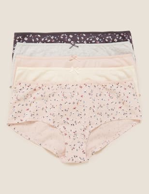 

Womens M&S Collection 5pk Cotton Lycra® Daisy Print Low Rise Shorts - Pink Mix, Pink Mix