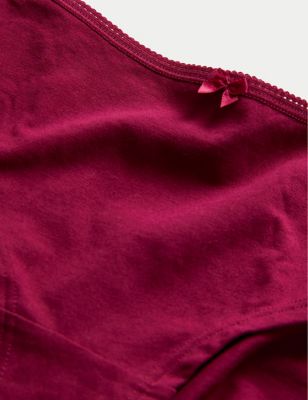 M&S Womens 5pk Cotton Lycra&reg; Daisy Print Low Rise Shorts - 8 - Dark Red Mix, Dark Red Mix