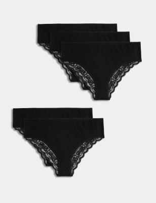 5pk Cotton & Lace High Waisted Brazilian Knickers