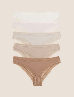 Marks And Spencer Womens M&S Collection 5pk Cotton Modal Blend & Lace Brazilian Knickers - Opaline Mix, Opaline Mix