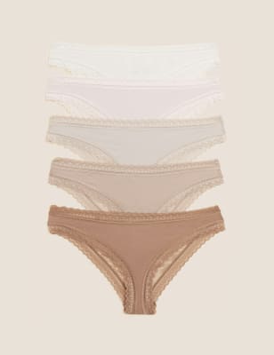 Marks And Spencer Womens M&S Collection 5pk Cotton Modal Blend & Lace Brazilian Knickers - Opaline Mix