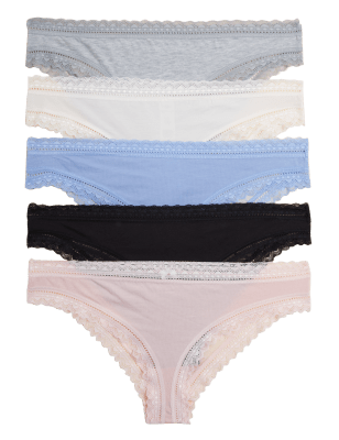 

Womens M&S Collection 5er-Pack Brazilian-Slips aus Baumwolle-Modal-Mischung mit Spitze - Grey Mix, Grey Mix