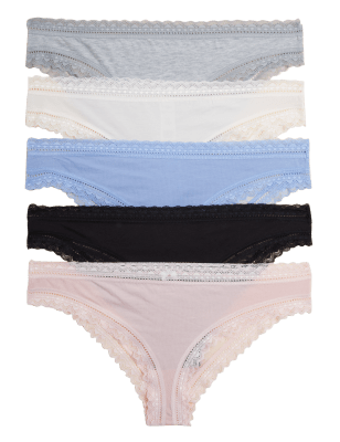 

Womens M&S Collection 5pk Cotton Modal Blend & Lace Brazilian Knickers - Grey Mix, Grey Mix