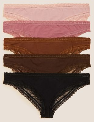 Marks And Spencer Womens M&S Collection 5pk Cotton Modal Blend & Lace Brazilian Knickers - Topaz