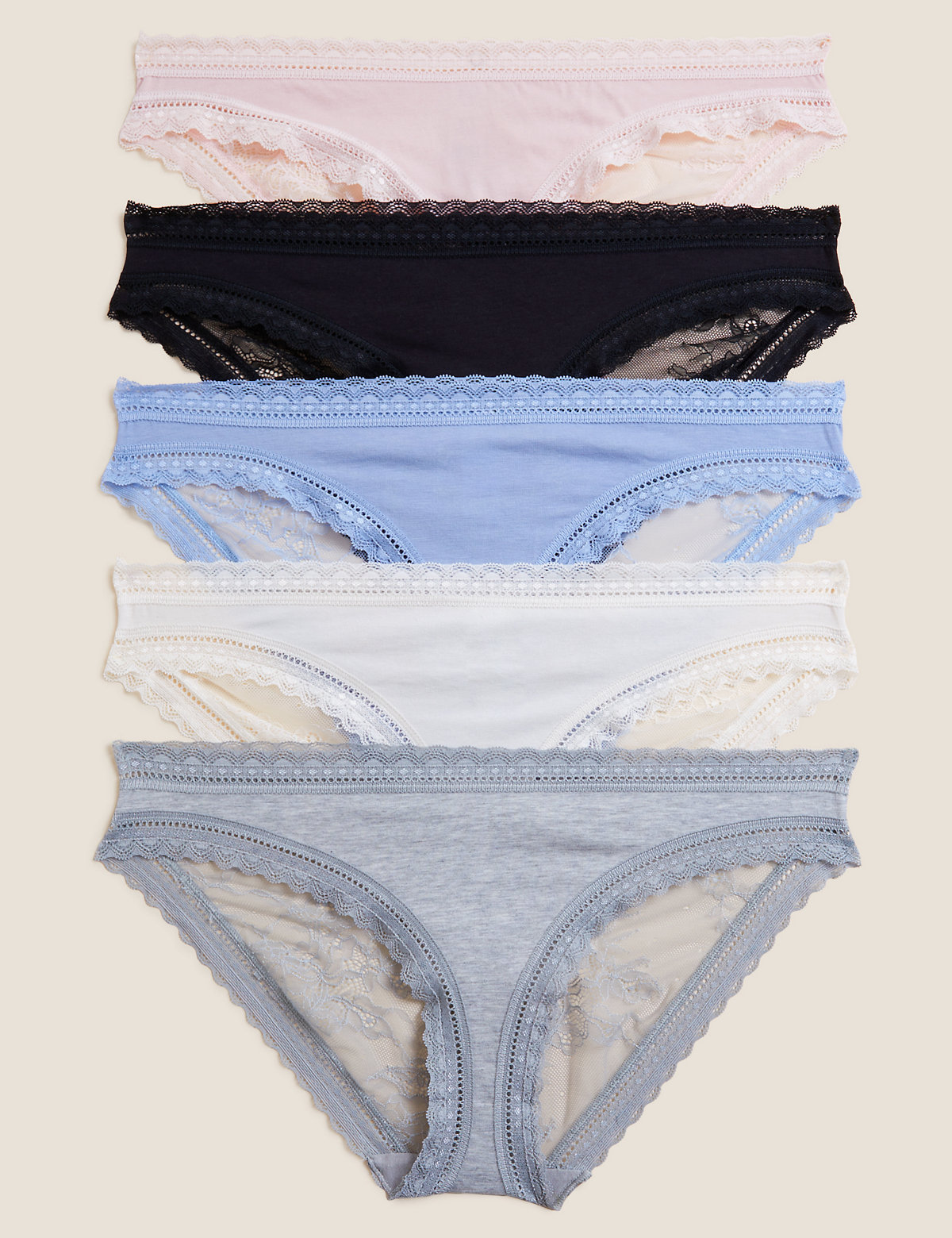 5pk Cotton Modal Blend & Lace Bikini Knickers