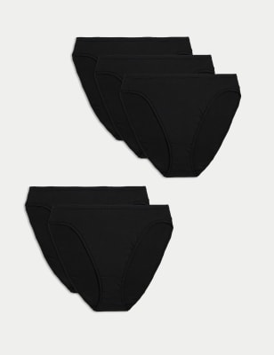 Marks And Spencer Womens M&S Collection 5pk No VPL Cotton Modal High Leg Knickers - Black, Black