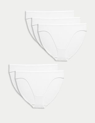 Marks And Spencer Womens M&S Collection 5pk No VPL Cotton Modal High Leg Knickers - White