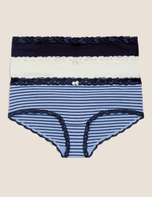 

Womens M&S Collection 3er-Pack tief sitzende Shorts mit hohem Baumwollanteil - Navy Mix, Navy Mix
