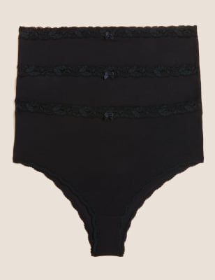 

Womens 3pk Cotton Rich High Waisted Brazilian Knickers - Black, Black