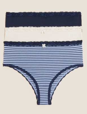 

Womens M&S Collection 3pk Cotton Rich High Waisted Brazilian Knickers - Navy Mix, Navy Mix