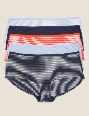 

Womens M&S Collection 5er-Pack gestreifte gemusterte Shorts aus Baumwollmischgewebe - Navy Mix, Navy Mix