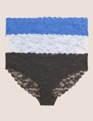 

Womens M&S Collection 3pk Free Cut Lace Brazilian Knickers - Blue Mix, Blue Mix
