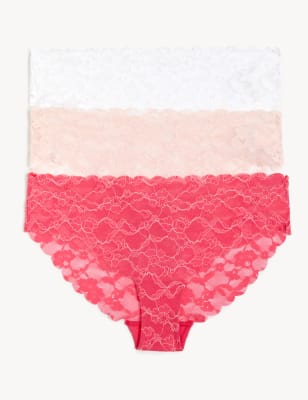 

Womens M&S Collection 3er-Pack Brazilian-Slips mit Lochspitze ohne sichtbare Abdrücke - Hot Pink, Hot Pink