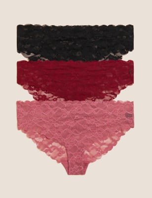 3pk Free Cut Lace Brazilian Knickers - JP