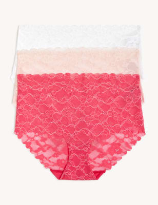 

Womens M&S Collection 3pk Freecut Lace High Rise Knicker Shorts - Hot Pink, Hot Pink