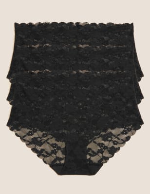 

M&S Collection Pack de 3 braguitas culotte de talle alto con encajeWomens - Black, Black