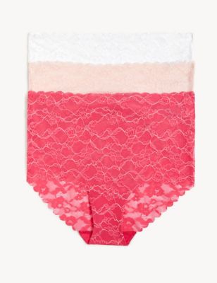 

Womens M&S Collection 3pk Freecut Lace Full Briefs - Hot Pink, Hot Pink