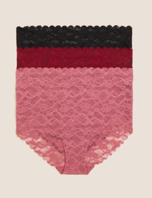 

M&S Collection Pack de 3 braguitas altas con encajeWomens - Dark Raspberry, Dark Raspberry