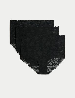 

Womens M&S Collection 3pk Freecut Lace Full Briefs - Black, Black