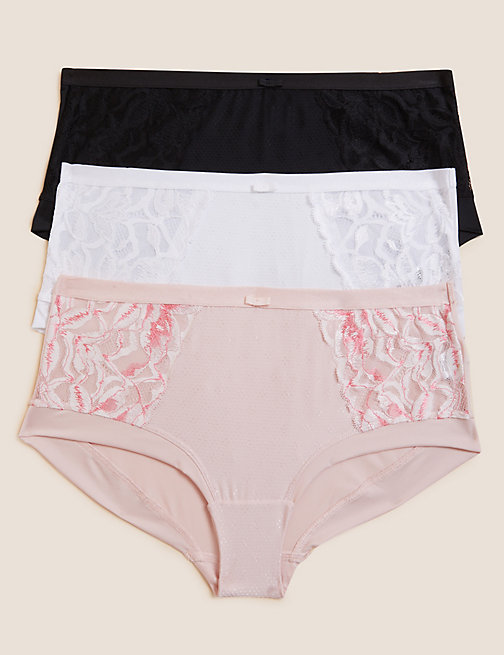 Marks And Spencer Womens M&S Collection 3pk Wildblooms High Rise Knicker Shorts - Soft Pink, Soft Pink