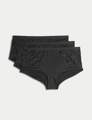 Marks And Spencer Womens M&S Collection 3pk Wildblooms High Rise Knicker Shorts - Black, Black