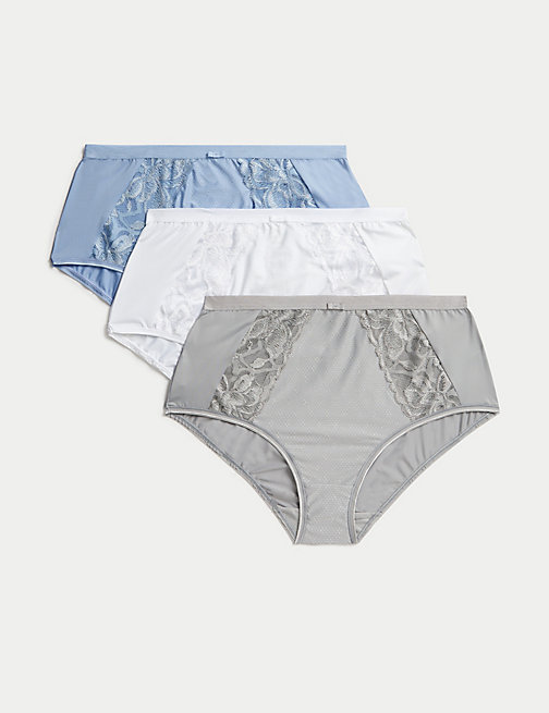 Marks And Spencer Womens M&S Collection 3pk Wildblooms Full Briefs - Light Grey, Light Grey