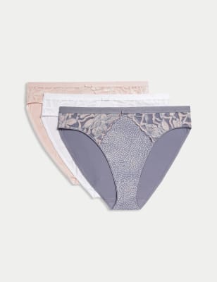 

Womens M&S Collection 3er-Pack Slips mit hoch ausgeschnittenem Bein und Wildblumenmuster - Mid Grey, Mid Grey