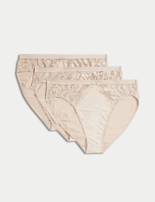 Marks And Spencer Womens M&S Collection 3pk Wildblooms High Leg Knickers - Opaline