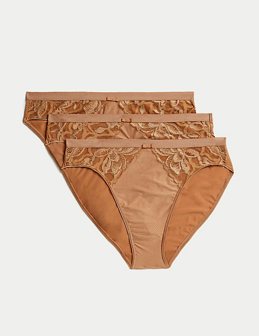 Marks And Spencer Womens M&S Collection 3pk Wildblooms High Leg Knickers - Rich Amber, Rich Amber