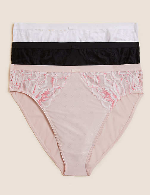 Marks And Spencer Womens M&S Collection 3pk Wildblooms High Leg Knickers - Soft Pink