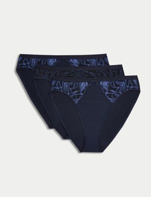 

Womens M&S Collection 3pk Wildblooms High Leg Knickers - Navy Mix, Navy Mix