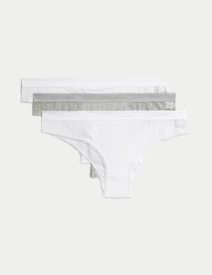 Body by M&S - Womens 3pk Cotton Brazilian Knickers - 8 - White Mix, White Mix,Black,Soft Pink